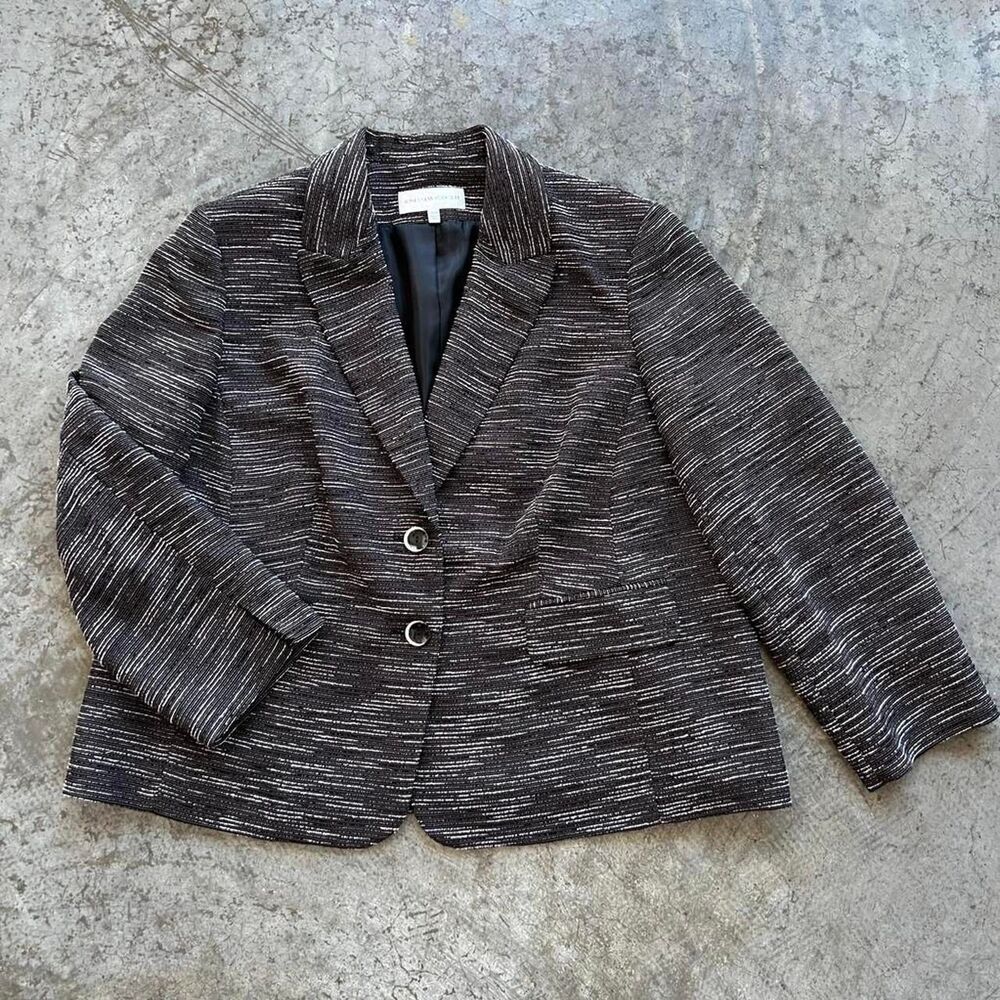 Jones New York Suit Textured Knit Blazer Black, Brown, White Plus Size 20W